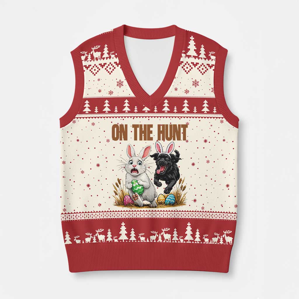Funny Easter Labrador Bunny Ears V-Neck Knit Sweater Vest On The Hunt TS12 Beige Red Print Your Wear