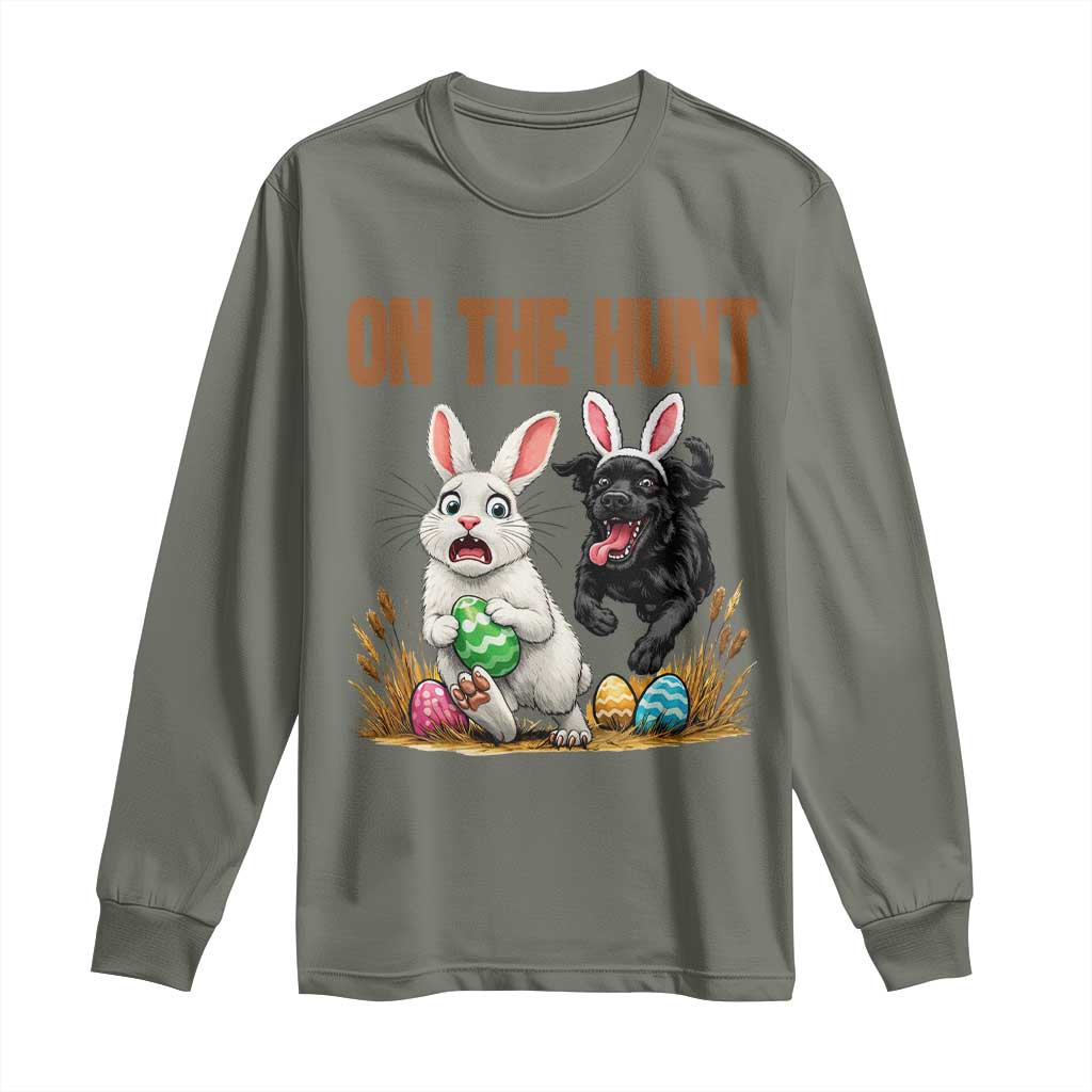 Funny Easter Labrador Bunny Ears Long Sleeve Shirt On The Hunt TS12 Military Green Print Your Wear