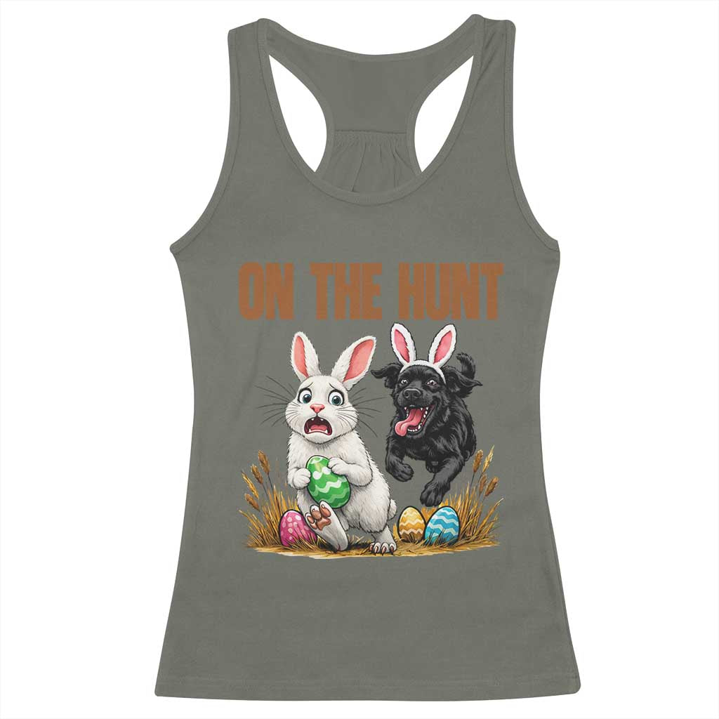 Funny Easter Labrador Bunny Ears Racerback Tank Top On The Hunt TS12 Military Green Print Your Wear