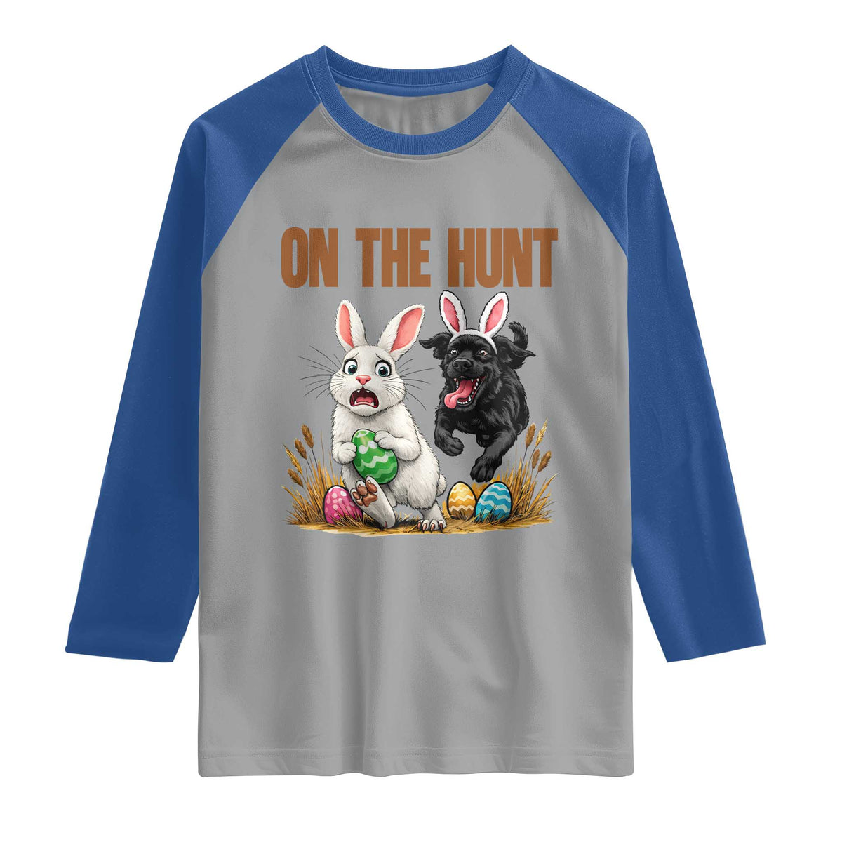 Funny Easter Labrador Bunny Ears Raglan Shirt On The Hunt TS12 Sport Gray Royal Print Your Wear