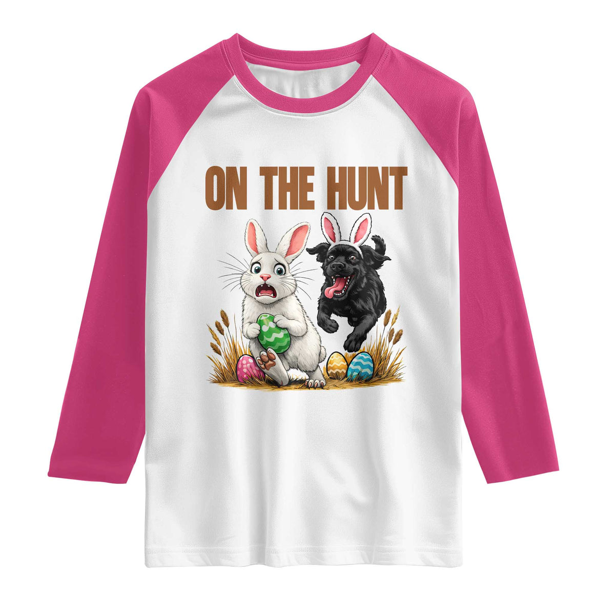 Funny Easter Labrador Bunny Ears Raglan Shirt On The Hunt TS12 White Heliconia Print Your Wear