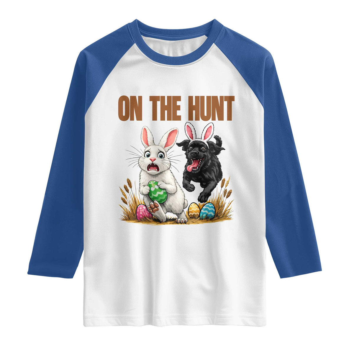 Funny Easter Labrador Bunny Ears Raglan Shirt On The Hunt TS12 White Royal Print Your Wear
