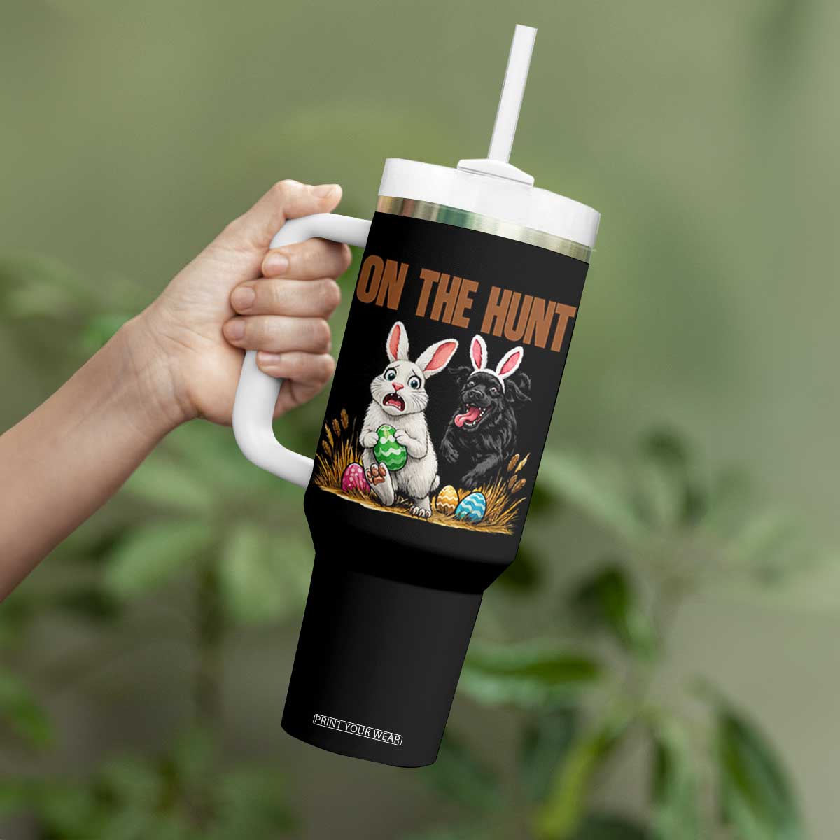 Funny Easter Labrador Bunny Ears Tumbler With Handle On The Hunt TS12 Print Your Wear
