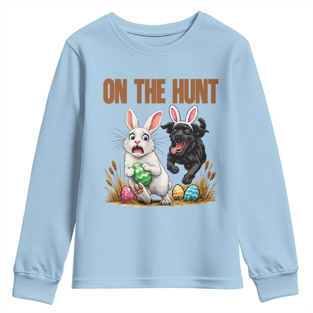Funny Easter Labrador Bunny Ears Youth Sweatshirt On The Hunt TS12 Light Blue Print Your Wear