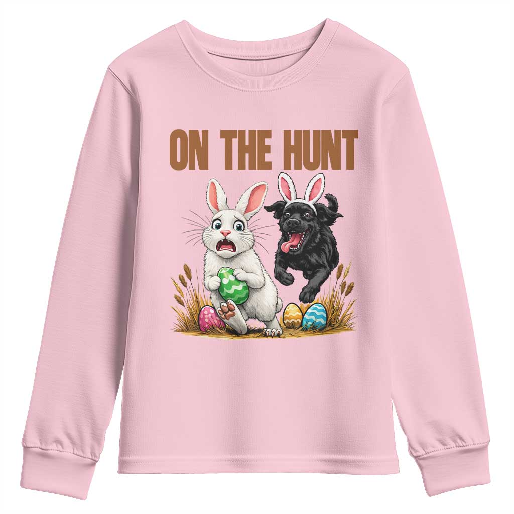 Funny Easter Labrador Bunny Ears Youth Sweatshirt On The Hunt TS12 Light Pink Print Your Wear