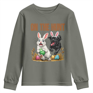 Funny Easter Labrador Bunny Ears Youth Sweatshirt On The Hunt TS12 Military Green Print Your Wear