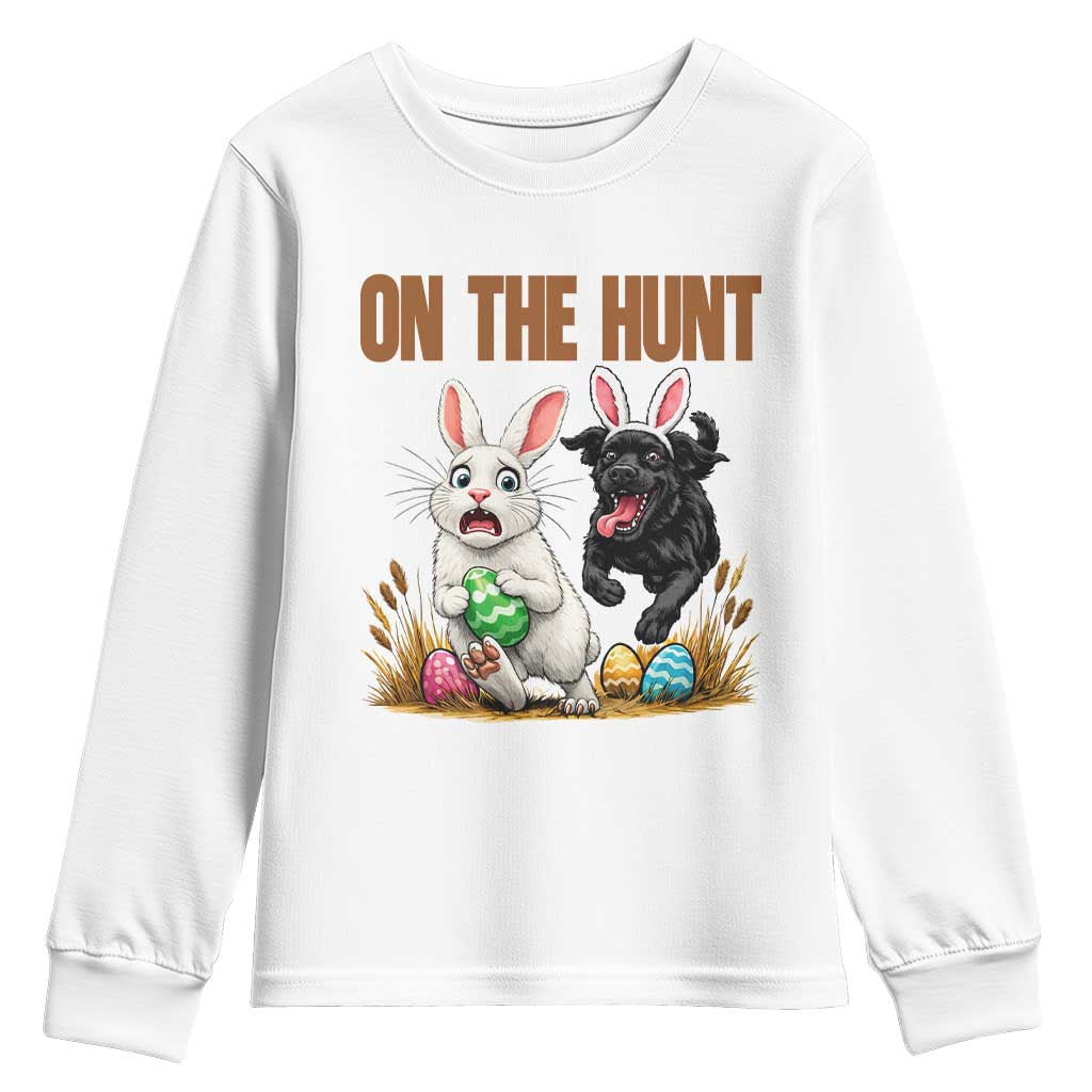 Funny Easter Labrador Bunny Ears Youth Sweatshirt On The Hunt TS12 White Print Your Wear