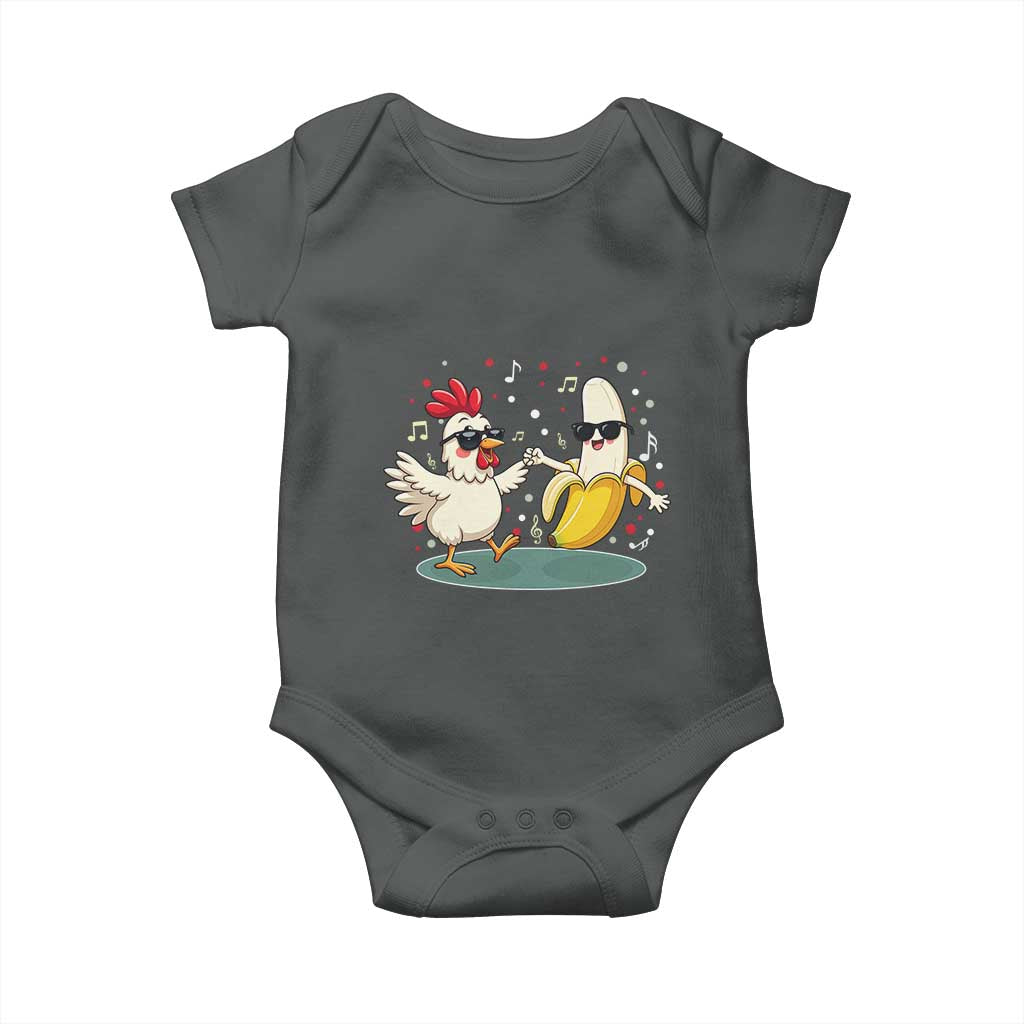 Funny Banana Chicken Dance Baby Onesie Chaos Dance Meme Graphic TS12 Dark Heather Print Your Wear