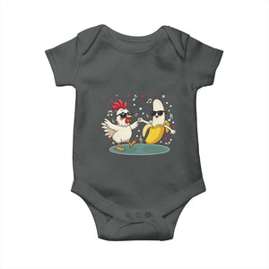 Funny Banana Chicken Dance Baby Onesie Chaos Dance Meme Graphic TS12 Dark Heather Print Your Wear