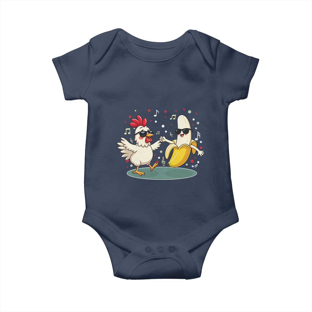 Funny Banana Chicken Dance Baby Onesie Chaos Dance Meme Graphic TS12 Navy Print Your Wear