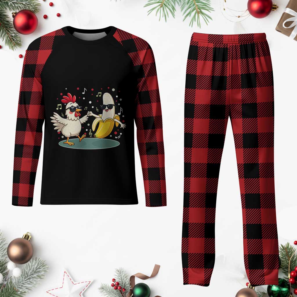 Funny Banana Chicken Dance Plaid Pajama Set Chaos Dance Meme Graphic TS12 Buffalo Plaid Print Your Wear