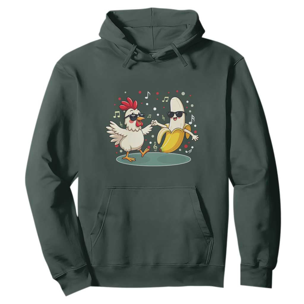 Funny Banana Chicken Dance Hoodie Chaos Dance Meme Graphic TS12 Dark Forest Green Print Your Wear