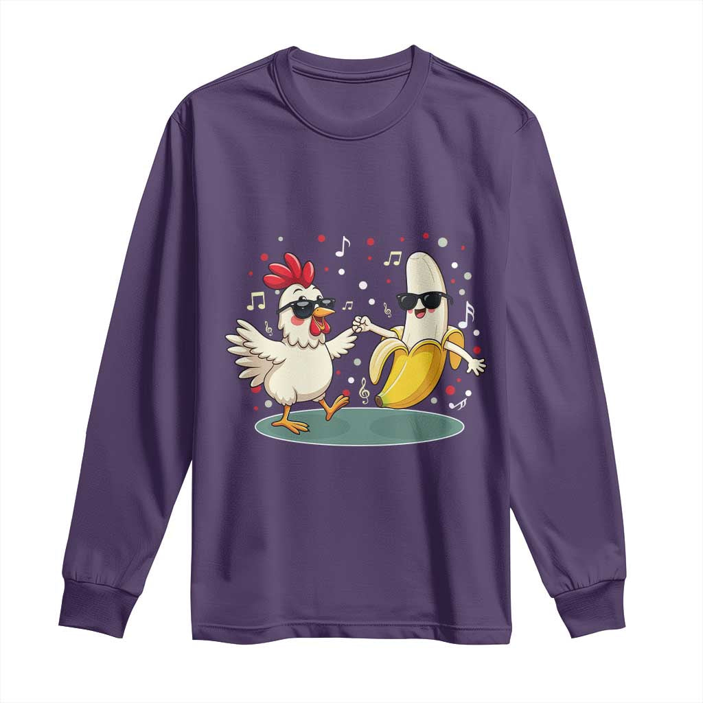 Funny Banana Chicken Dance Long Sleeve Shirt Chaos Dance Meme Graphic TS12 Purple Print Your Wear