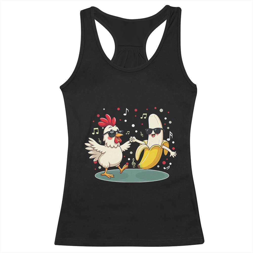 Funny Banana Chicken Dance Racerback Tank Top Chaos Dance Meme Graphic TS12 Black Print Your Wear