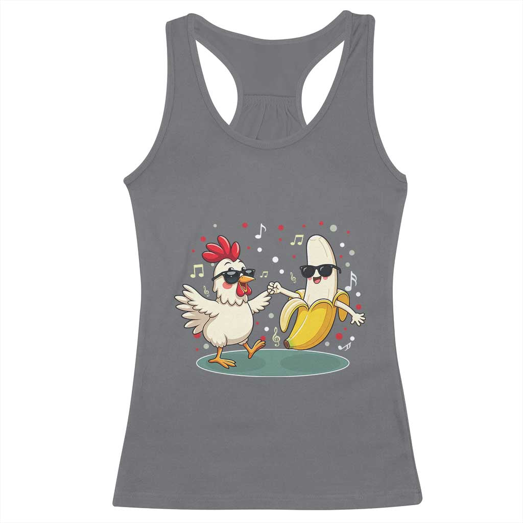 Funny Banana Chicken Dance Racerback Tank Top Chaos Dance Meme Graphic TS12 Charcoal Print Your Wear