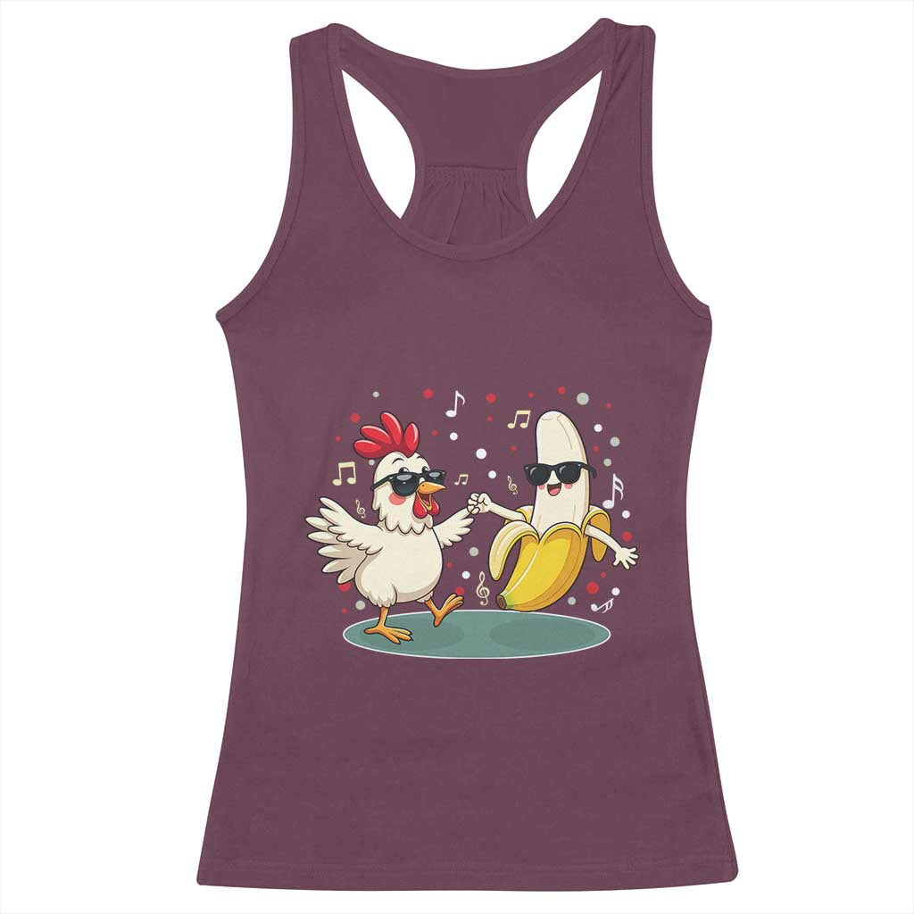 Funny Banana Chicken Dance Racerback Tank Top Chaos Dance Meme Graphic TS12 Maroon Print Your Wear