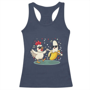 Funny Banana Chicken Dance Racerback Tank Top Chaos Dance Meme Graphic TS12 Navy Print Your Wear