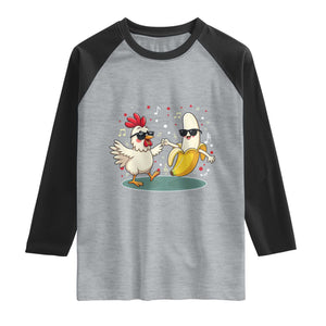 Funny Banana Chicken Dance Raglan Shirt Chaos Dance Meme Graphic TS12 Heather Gray Black Print Your Wear
