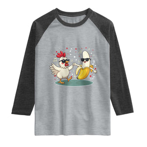 Funny Banana Chicken Dance Raglan Shirt Chaos Dance Meme Graphic TS12 Heather Gray Heather Charcoal Print Your Wear