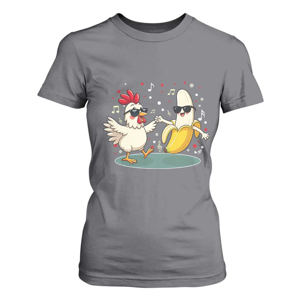 Funny Banana Chicken Dance T Shirt For Women Chaos Dance Meme Graphic TS12 Charcoal Print Your Wear