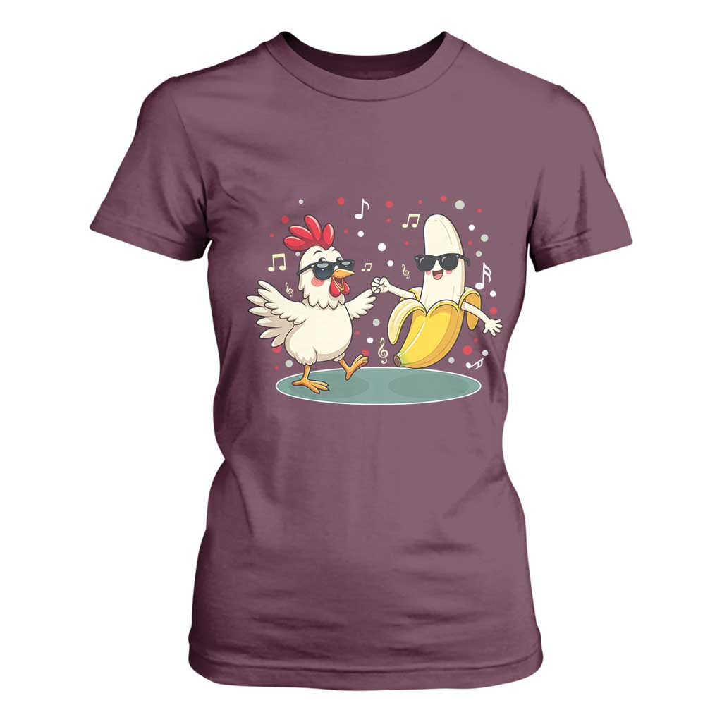 Funny Banana Chicken Dance T Shirt For Women Chaos Dance Meme Graphic TS12 Maroon Print Your Wear