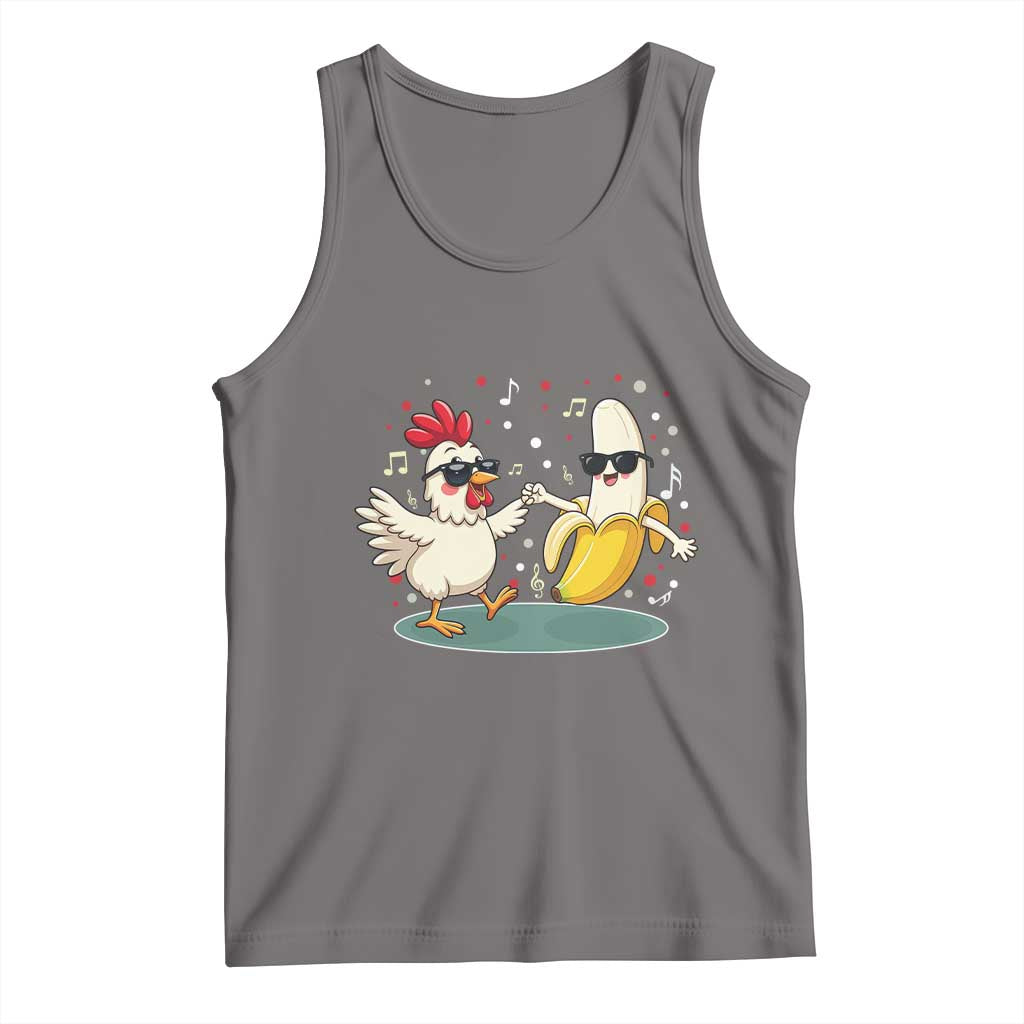 Funny Banana Chicken Dance Tank Top Chaos Dance Meme Graphic TS12 Deep Heather Print Your Wear