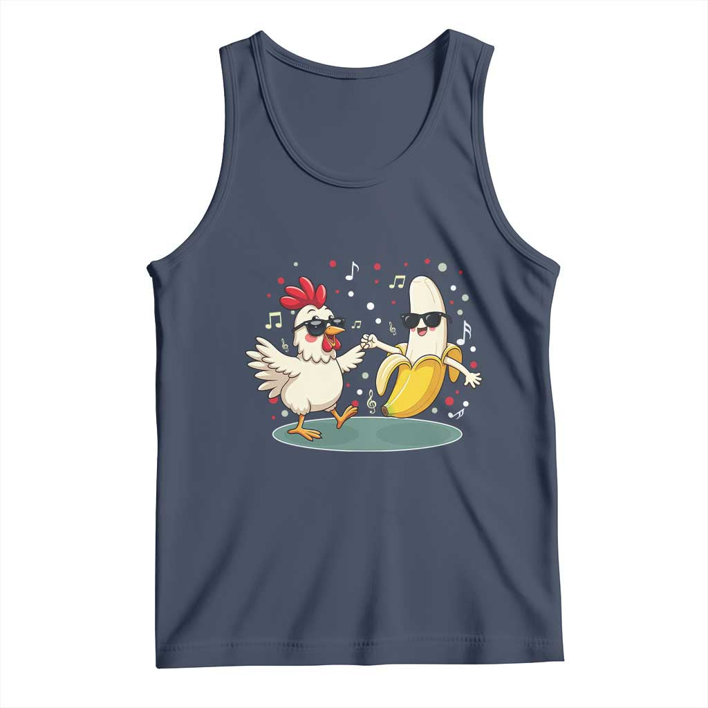 Funny Banana Chicken Dance Tank Top Chaos Dance Meme Graphic TS12 Navy Print Your Wear