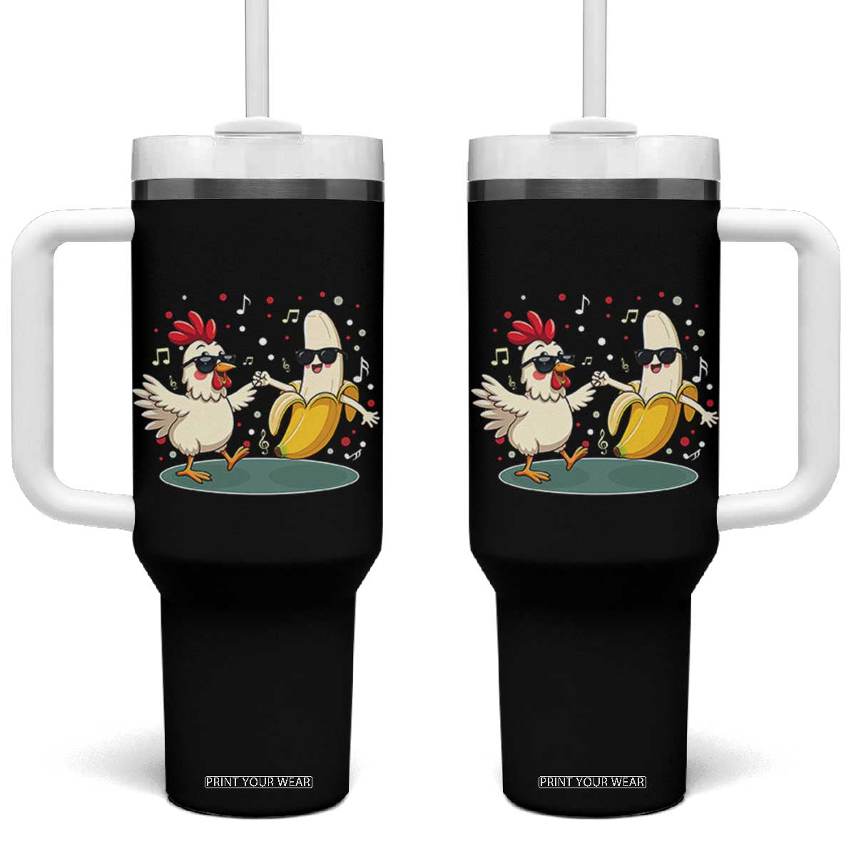 Funny Banana Chicken Dance Tumbler With Handle Chaos Dance Meme Graphic TS12 One Size: 40 oz Black Print Your Wear