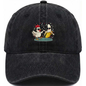 Funny Banana Chicken Dance Washed Cotton Baseball Cap Chaos Dance Meme Graphic TS12 Print Your Wear