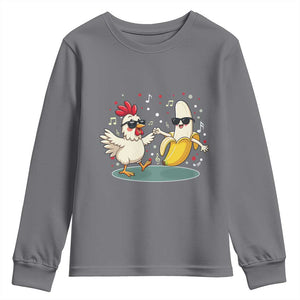 Funny Banana Chicken Dance Youth Sweatshirt Chaos Dance Meme Graphic TS12 Charcoal Print Your Wear