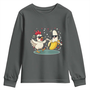 Funny Banana Chicken Dance Youth Sweatshirt Chaos Dance Meme Graphic TS12 Dark Heather Print Your Wear
