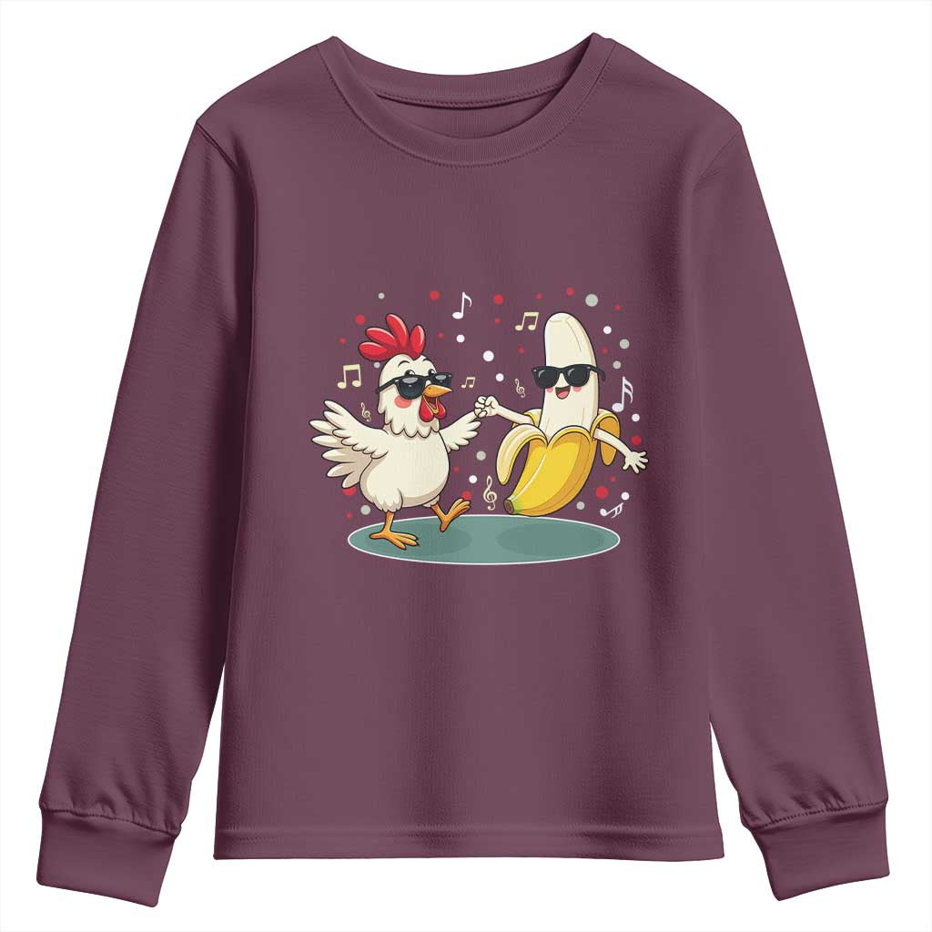 Funny Banana Chicken Dance Youth Sweatshirt Chaos Dance Meme Graphic TS12 Maroon Print Your Wear