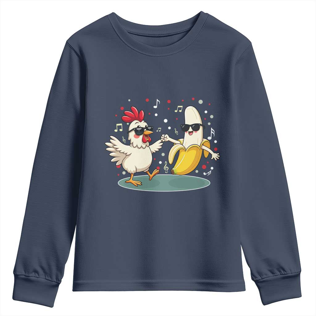 Funny Banana Chicken Dance Youth Sweatshirt Chaos Dance Meme Graphic TS12 Navy Print Your Wear