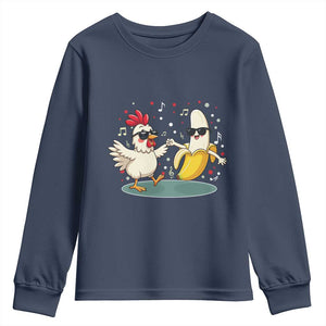Funny Banana Chicken Dance Youth Sweatshirt Chaos Dance Meme Graphic TS12 Navy Print Your Wear