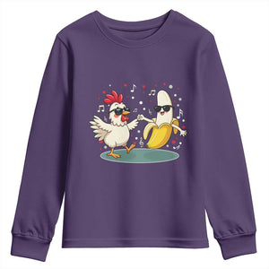 Funny Banana Chicken Dance Youth Sweatshirt Chaos Dance Meme Graphic TS12 Purple Print Your Wear