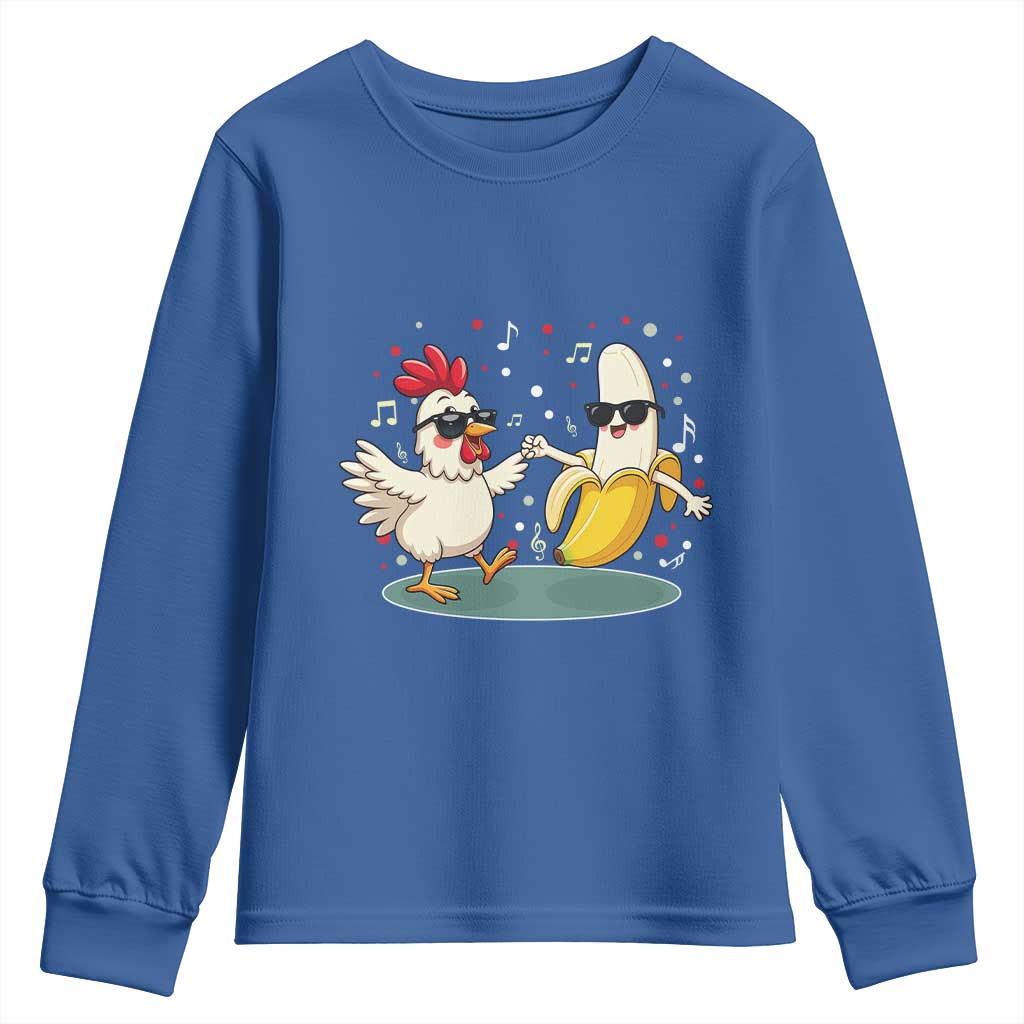 Funny Banana Chicken Dance Youth Sweatshirt Chaos Dance Meme Graphic TS12 Royal Blue Print Your Wear