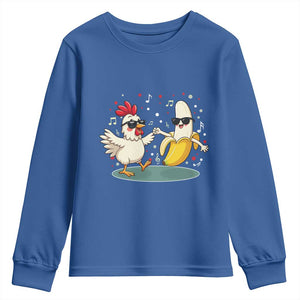 Funny Banana Chicken Dance Youth Sweatshirt Chaos Dance Meme Graphic TS12 Royal Blue Print Your Wear