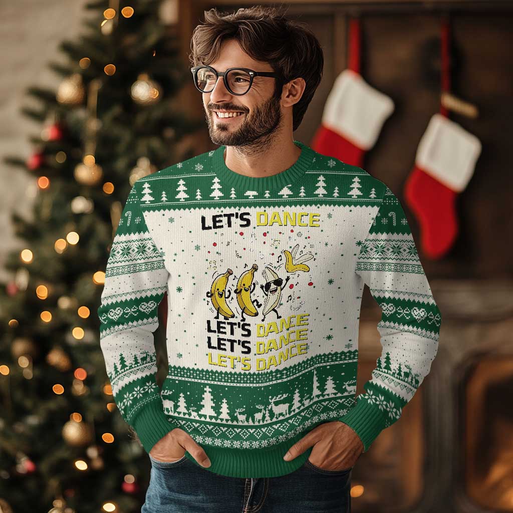 Funny Dancing Banana Ugly Christmas Sweater Lets Dance Silly Meme Graphic TS12 Beige Green Print Your Wear