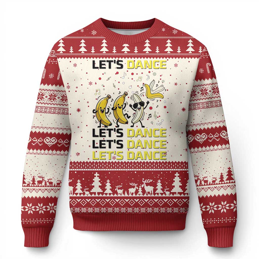 Funny Dancing Banana Ugly Christmas Sweater Lets Dance Silly Meme Graphic TS12 Beige Red Print Your Wear