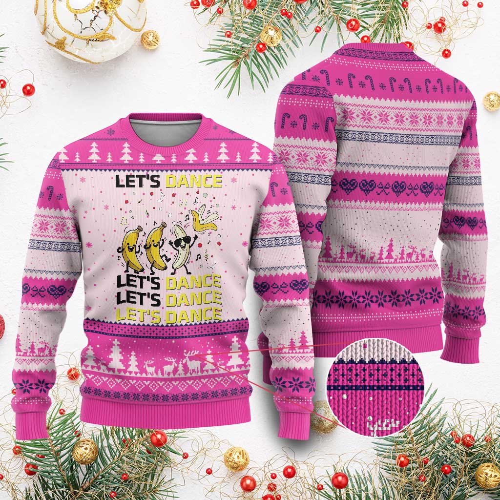 Funny Dancing Banana Ugly Christmas Sweater Lets Dance Silly Meme Graphic TS12 Hot Pink Print Your Wear