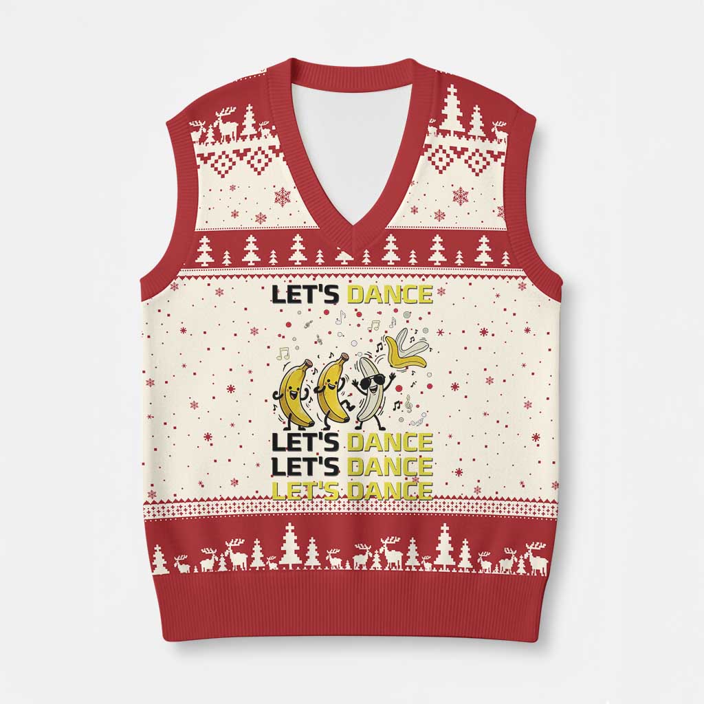 Funny Dancing Banana V-Neck Knit Sweater Vest Lets Dance Silly Meme Graphic TS12 Beige Red Print Your Wear