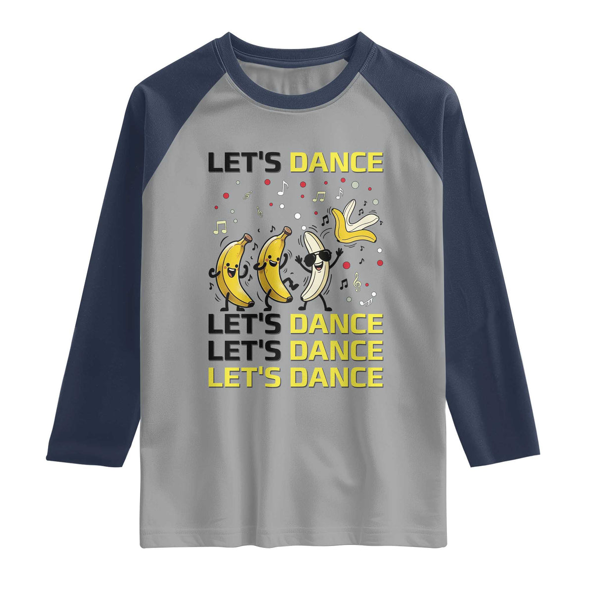 Funny Dancing Banana Raglan Shirt Lets Dance Silly Meme Graphic TS12 Sport Gray Navy Print Your Wear