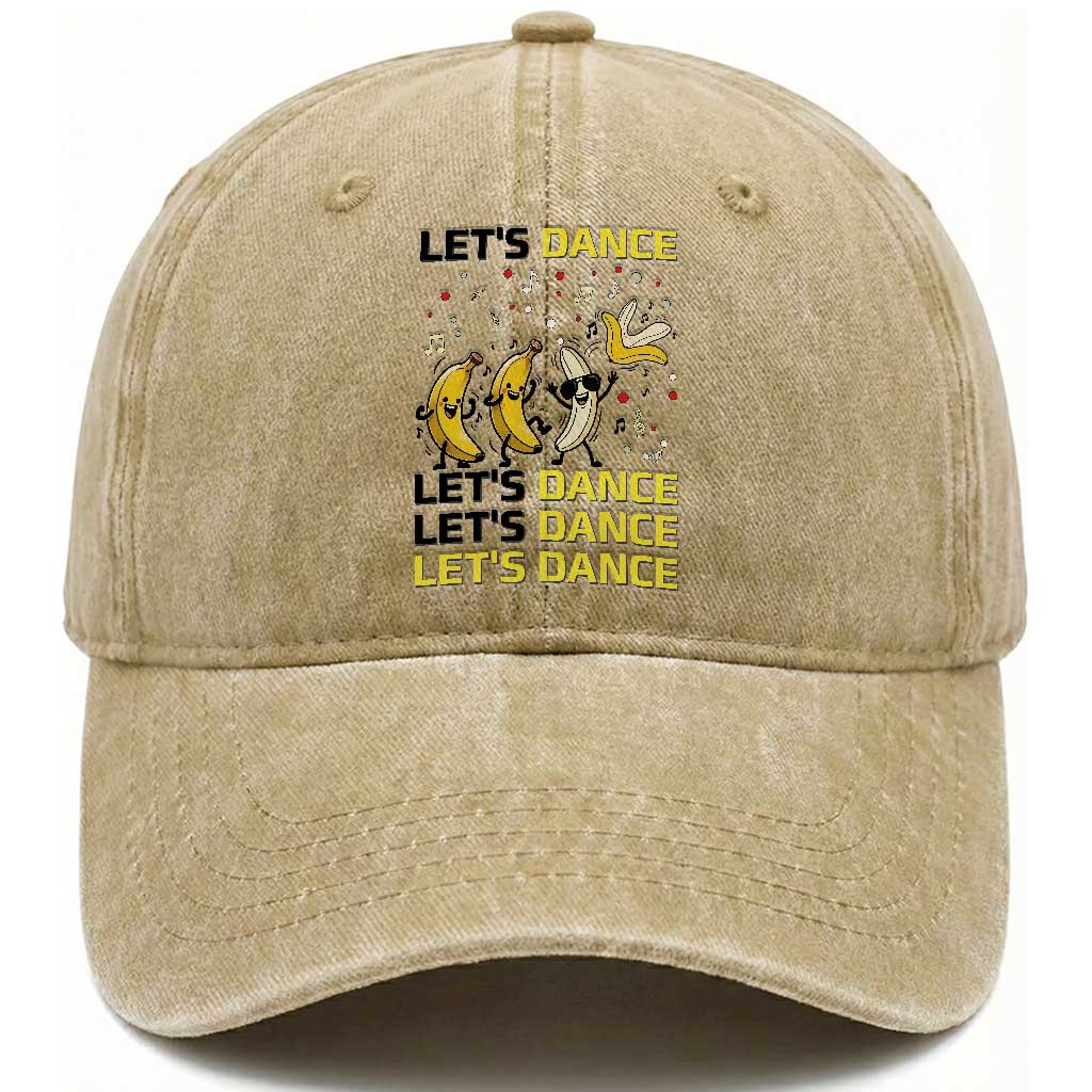 Funny Dancing Banana Washed Cotton Baseball Cap Lets Dance Silly Meme Graphic TS12 Print Your Wear