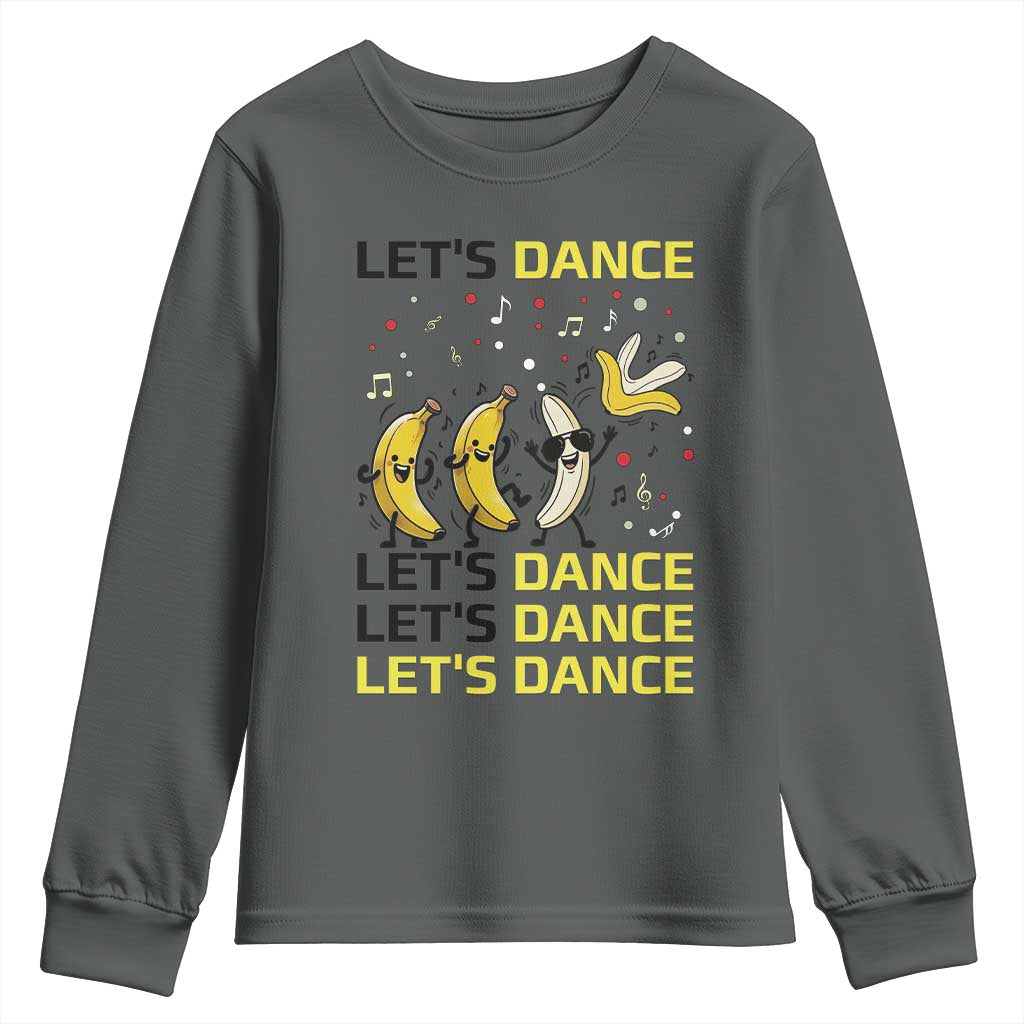 Funny Dancing Banana Youth Sweatshirt Lets Dance Silly Meme Graphic TS12 Dark Heather Print Your Wear