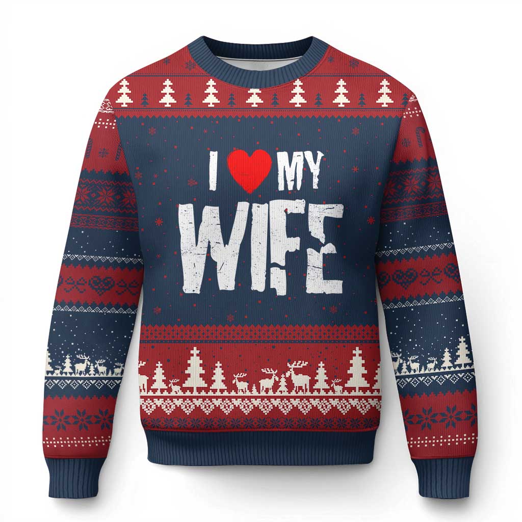 Funny Husband Gift Ugly Christmas Sweater I Love My Wife TS12 Navy Red Print Your Wear
