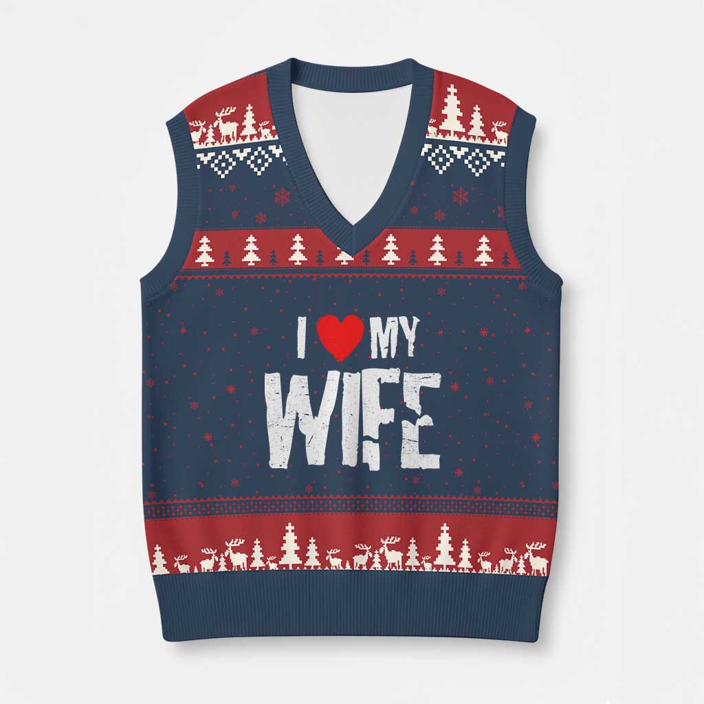 Funny Husband Gift V-Neck Knit Sweater Vest I Love My Wife TS12 Navy Red Print Your Wear