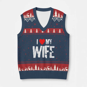 Funny Husband Gift V-Neck Knit Sweater Vest I Love My Wife TS12 Navy Red Print Your Wear