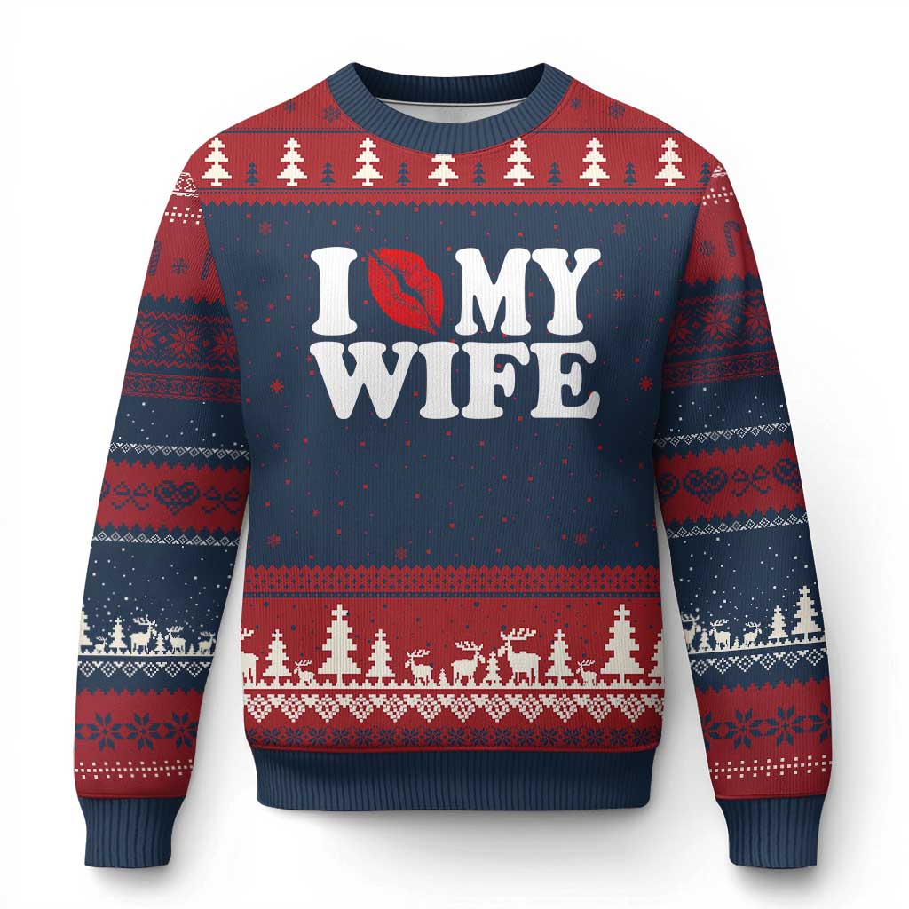 Funny Marriage Gift Ugly Christmas Sweater I Love My Wife TS12 Navy Red Print Your Wear