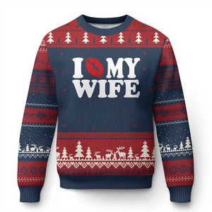 Funny Marriage Gift Ugly Christmas Sweater I Love My Wife TS12 Navy Red Print Your Wear