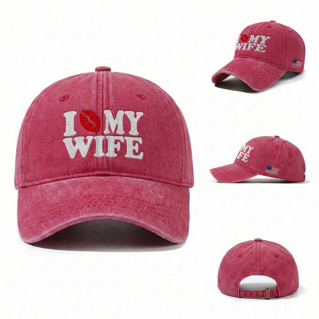 Funny Marriage Gift Washed Cotton Baseball Cap I Love My Wife TS12 Washed Cap Universal Fit Red Print Your Wear
